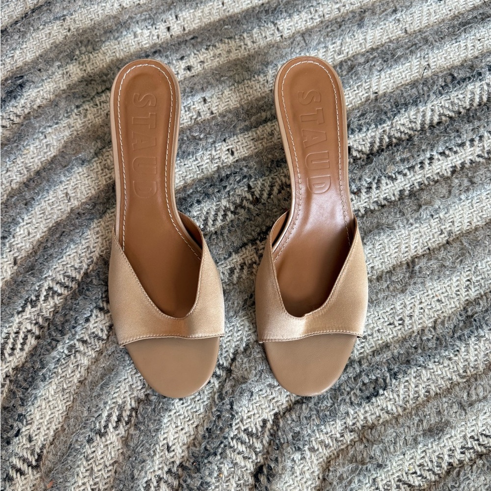 STAUD Tan Open-Toe Mules